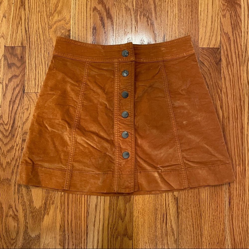 Madewell mustard velvet button up skirt